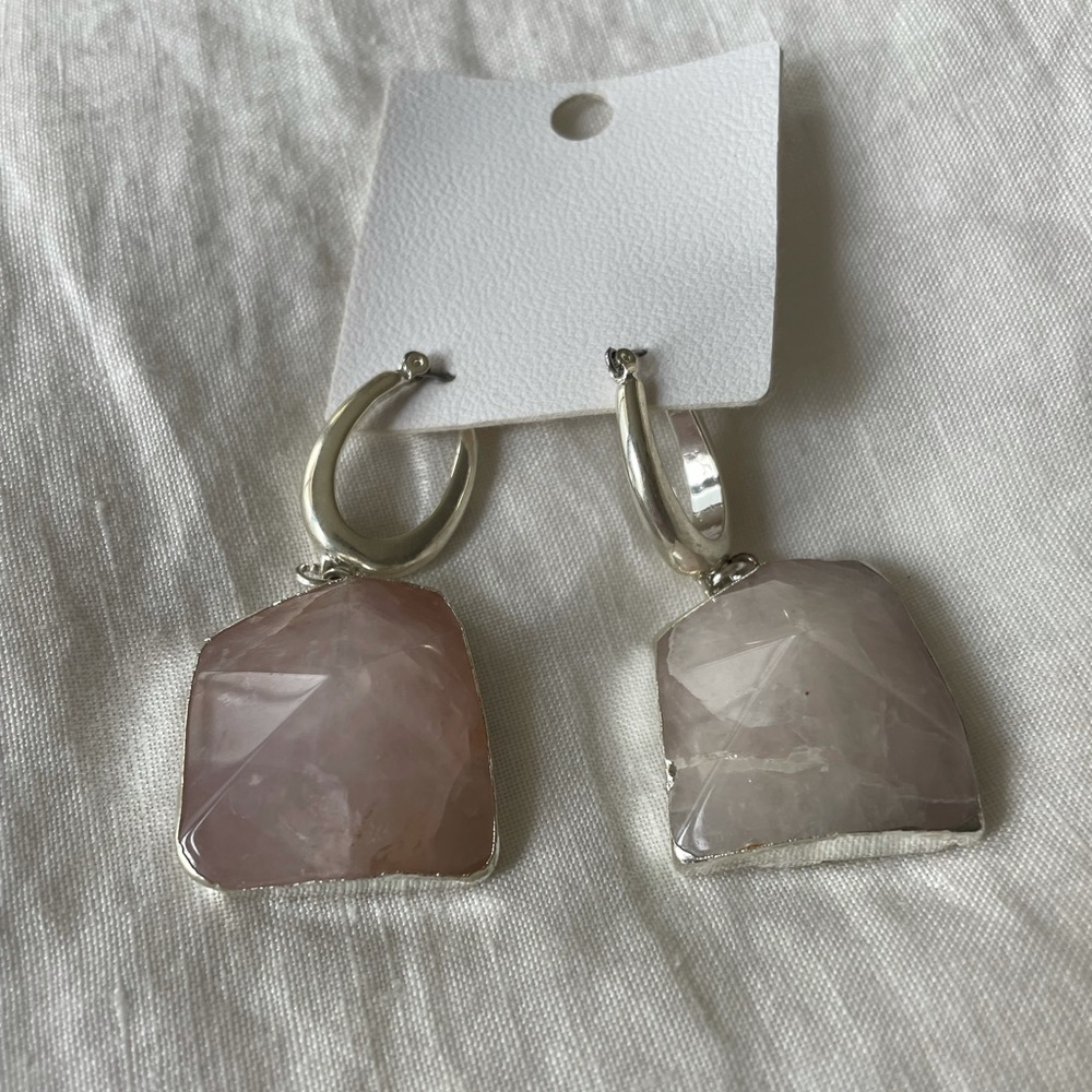 NEW Free People Rose Quartz Dangle Earrings - Picture 5 of 7